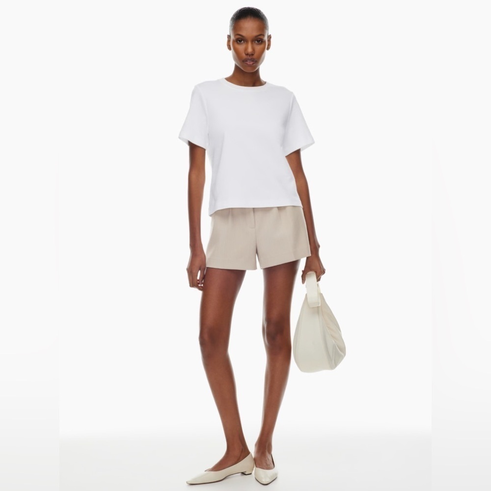 Aritzia Babaton Pleated Mini Short in Blk Strp Mt Pearl/Wht